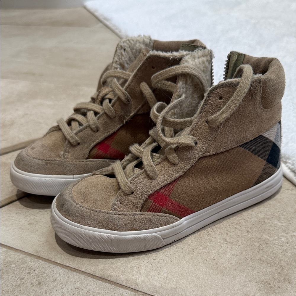 Burberry Beige Suede Sneakers with Shearling Lining